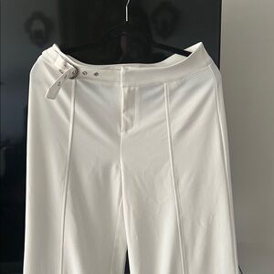 INC International Concepts White Boot-Cut Flare Pants with Belt Detail